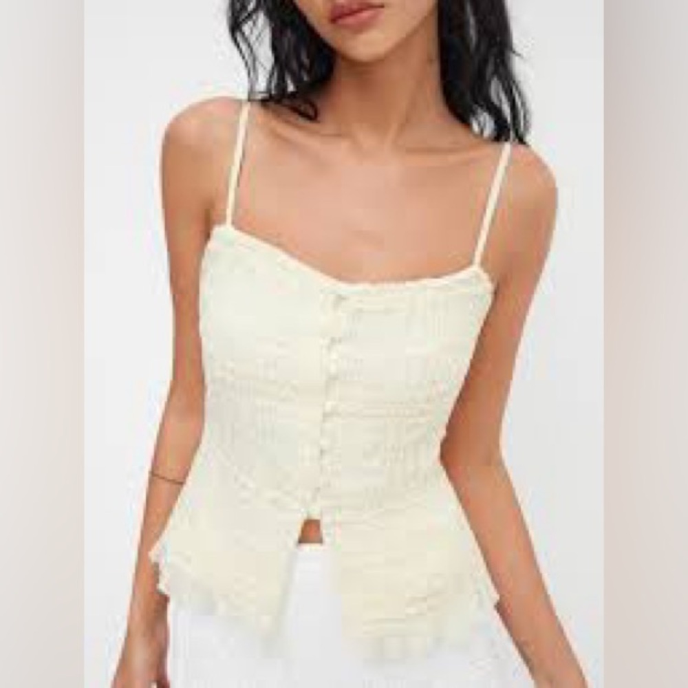 Cider Cream Square Neck Ruched Shirred Split Hem Cami XS NEW - Picture 1 of 11